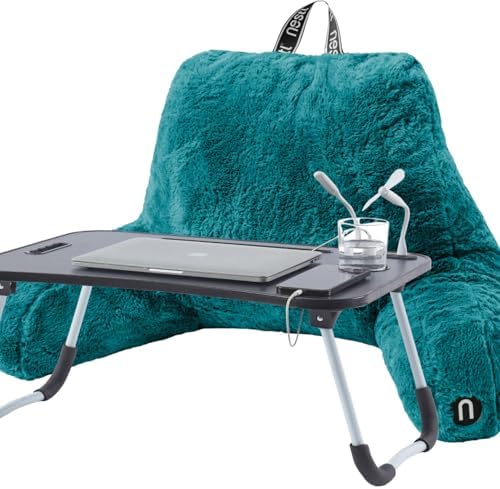 Nestl Teal Faux Fur Reading Pillow with Lap Desk