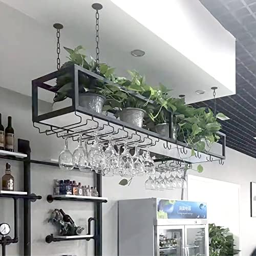 Adjustable Ceiling Wine Shelf with Glass Durable Metal Stand Wall-Mounted Organizer