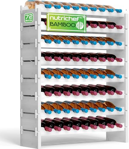 NutriChef Bamboo 8-Tier Wine Rack 72 Bottle Capacity Free Standing