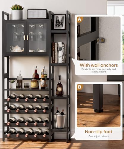 Cozivolife 4-Tier Freestanding Wine Cabinet Black