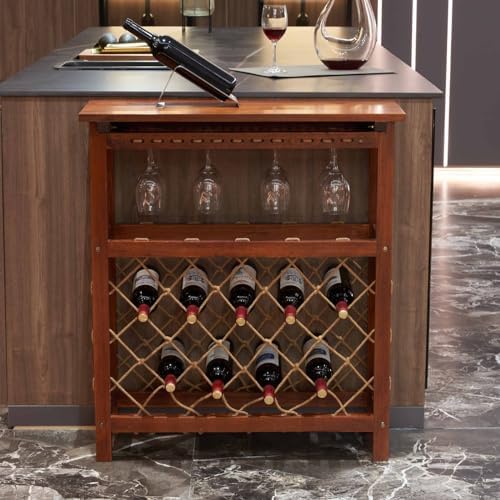 BGTR 32 Bottle Freestanding Wine Rack Rustic Style for Kitchen and Pantry