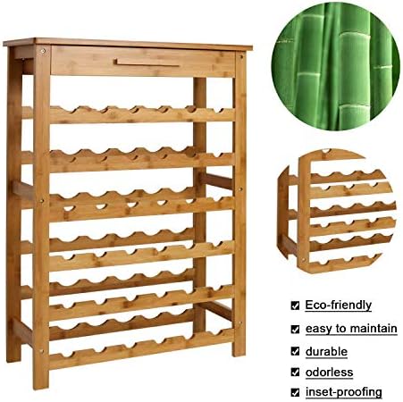 Peachtree Audio 36-Bottle Bamboo Wine Rack with Drawer 1