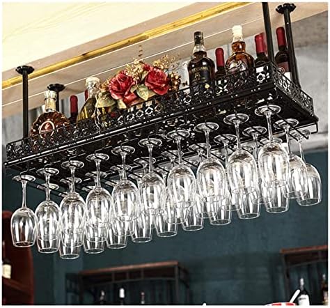 ALDEPO Wall-Mounted Wine Rack with Glass Holder Black Decor