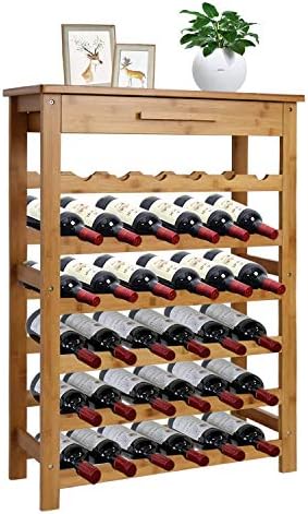 Kinlife Bamboo 6-Tier Wine Rack with Drawer