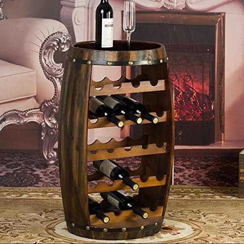Etlegor Wooden Barrel Wine Rack - Rustic Free Standing Wine Storage Shelf