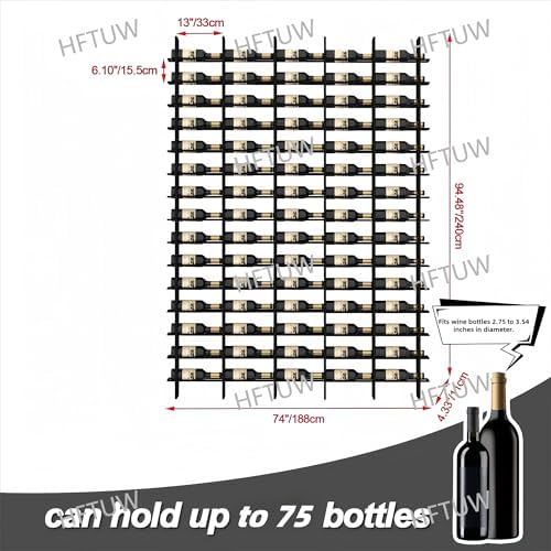 75-Bottle Vertical Wall Wine Rack Black Metal