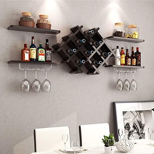 Suuim Wall Shelves - Solid Wood Wine Rack with Glass Holder