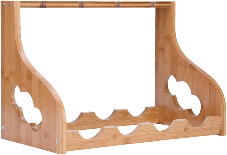 NWB Bamboo Wine Rack with Glass Holder 4 Bottles 4 Glasses
