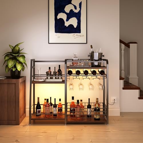 Modern Wine Rack with LED Lights 4 Rows
