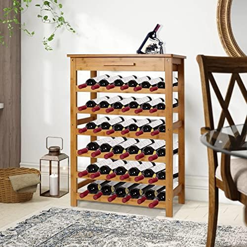 Sangsan Bamboo Wine Rack 6-Tier with Drawer