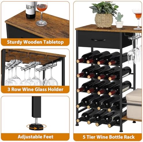 OYEAL 5 Tier Freestanding Wine Rack with Storage