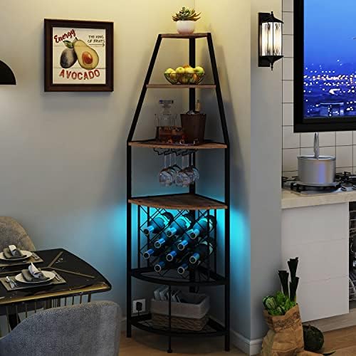 Espelism 5-Tier Corner Wine Rack with LED Light 1
