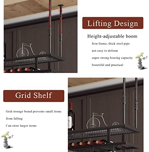 FAFACAI 2-Tier Wine Rack Ceiling Holder with Iron Design