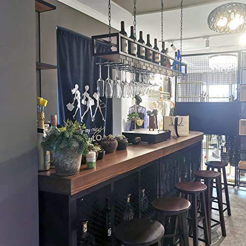Adjustable Ceiling Wine Shelf with Glass Durable Metal Stand Wall-Mounted Organizer