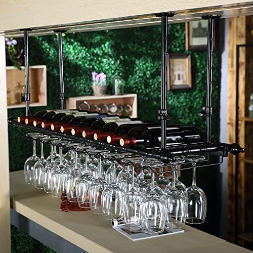 ULAINE Industrial Metal Wine Rack Adjustable Ceiling Holder Black 80cm
