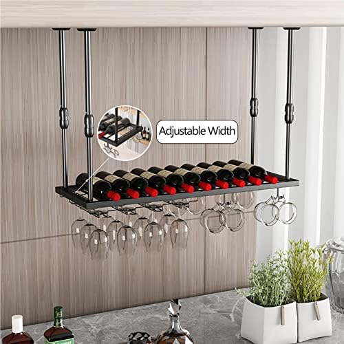 Suuim Adjustable Wine Glass Holder Metal Hanging Rack for Kitchen Bar Ceiling