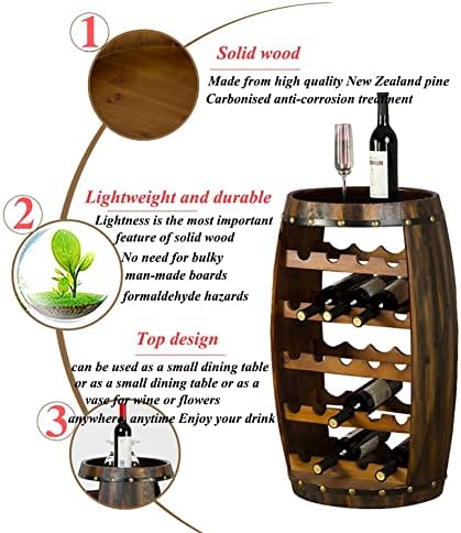 Etlegor Wooden Barrel Wine Rack - Rustic Free Standing Wine Storage Shelf