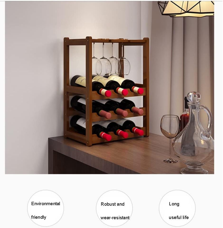 LYRWISHLTD Bamboo Wine Rack 4 Tiers 12 Bottle Sturdy Storage Cabinet Shelf