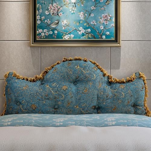 Rucener Euro Headboard Pillow Queen Size Blue with Gold Design