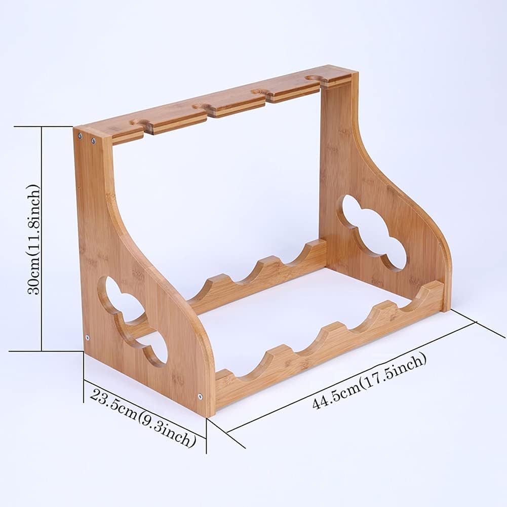 NWB Bamboo Wine Rack with Glass Holder 4 Bottles 4 Glasses