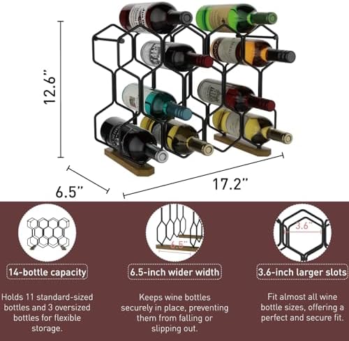 Buruis 14-Bottle Wine Rack with Acacia Base