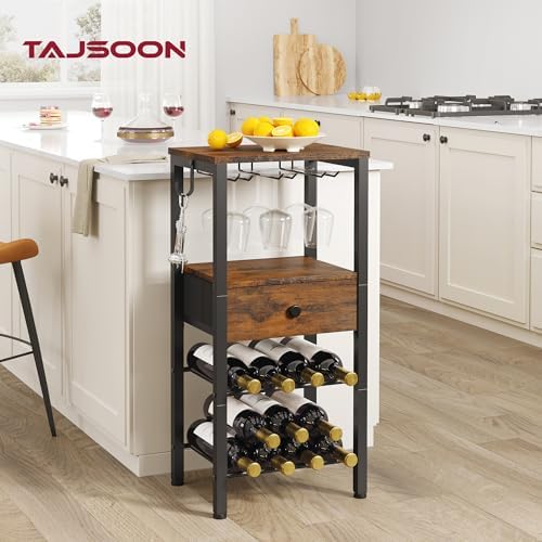 Tajsoon Freestanding 2-Tier Wine Rack with Drawer and Hook