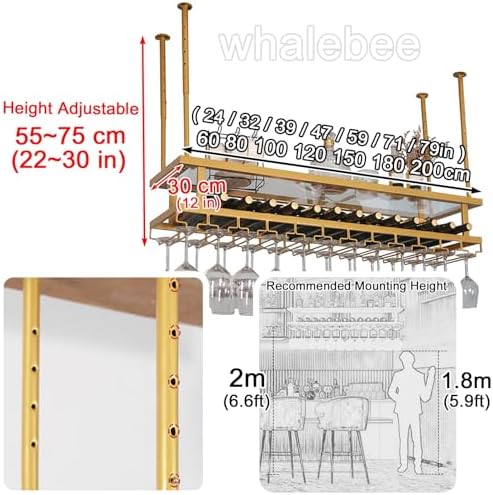 Whalebee Adjustable Metal Wine Glass Ceiling Rack