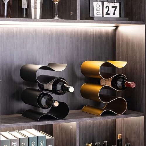 Black Tabletop Wine Rack with S-Shaped Design
