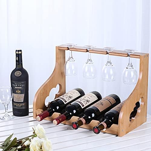 NWB Bamboo Wine Rack with Glass Holder 4 Bottles 4 Glasses
