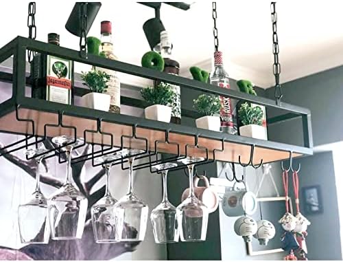 Adjustable Ceiling Wine Shelf with Glass Durable Metal Stand Wall-Mounted Organizer