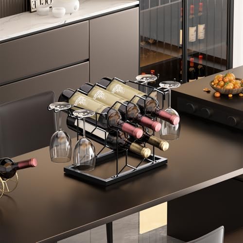 Modern Black Metal Wine Rack 8 Bottle 3 Tier Countertop