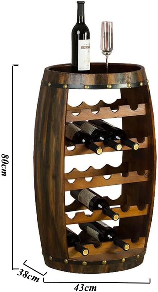 Etlegor Wooden Barrel Wine Rack - Rustic Free Standing Wine Storage Shelf