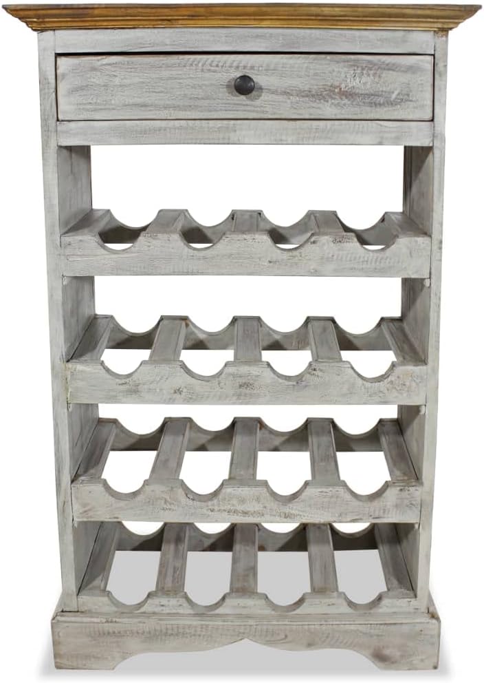 16-Bottle Wine Cabinet with Storage Drawers Solid Reclaimed Wood Display Rack
