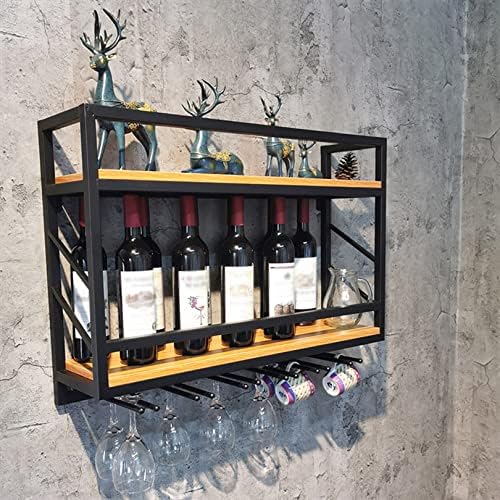 Wall Mounted Wine Rack with 2 Tiers and Glass Holder