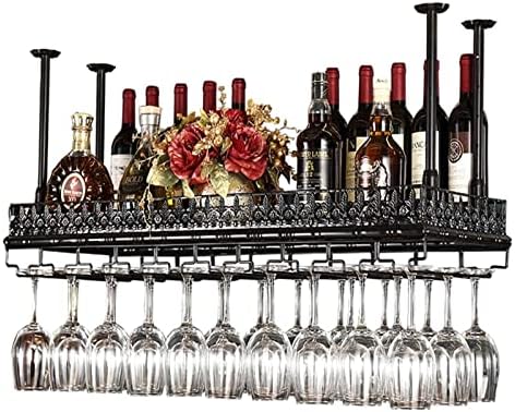 ALDEPO Wall-Mounted Wine Rack with Glass Holder Black Decor
