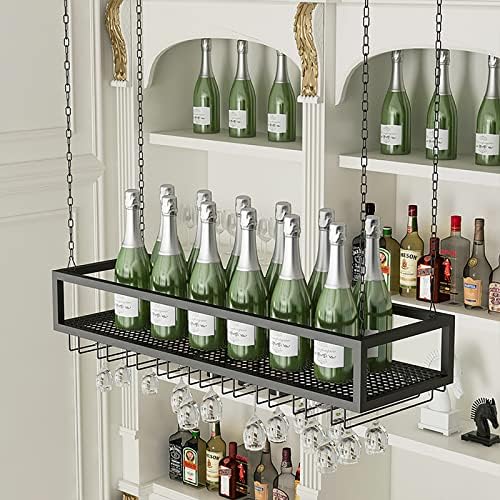 SDdPulse Hanging Wine Rack With Glass Holder And Adjustable Shelf