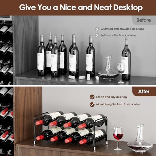 Nuovoware Double Wave Wine Rack 8 Bottle 2 Tier Black