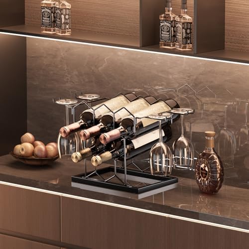 Modern Black Metal Wine Rack 8 Bottle 3 Tier Countertop