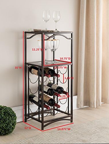 KB Designs - 15 Bottle Metal Wine Rack Stand with 2 Shelves