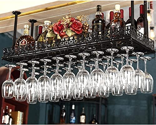 Wine Rack Ceiling Holder Black Metal Floating Wine Glass Storage Shelf