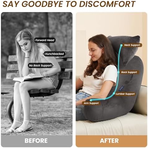 Unisakey Reading Pillow with Headrest and Pockets
