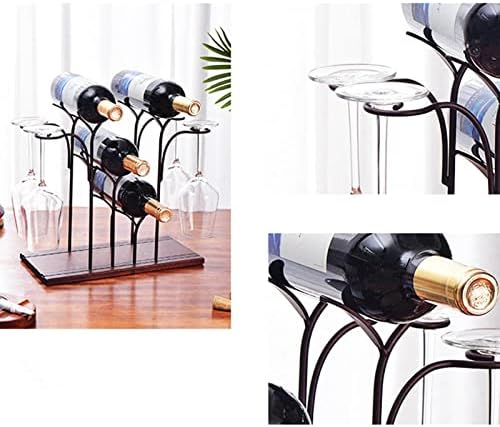 JUSHZ Freestanding Wine Rack Wooden Holder with Wrought Iron Frame
