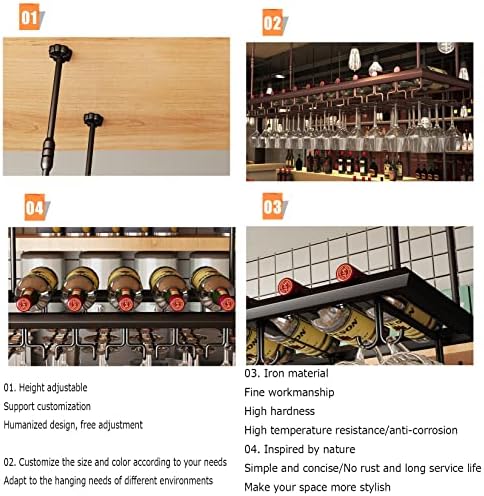 Wordfun Adjustable Wine Glass Rack for Ceiling Black Iron