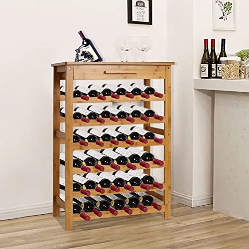 Sangsan Bamboo Wine Rack 6-Tier with Drawer