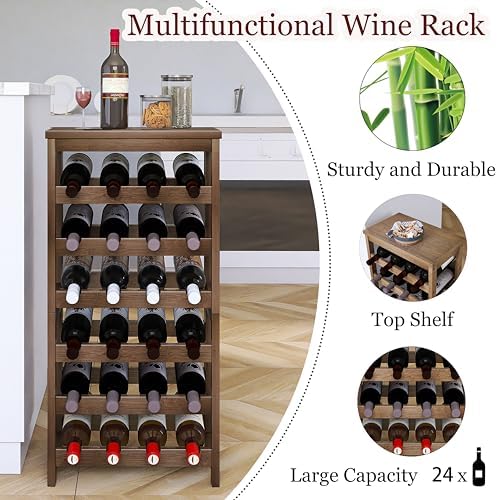 Stellstar 24-Bottle Bamboo Freestanding Wine Rack with Tabletop