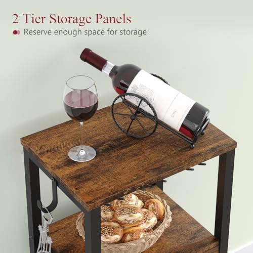 Tajsoon Freestanding 2-Tier Wine Rack with Drawer and Hook