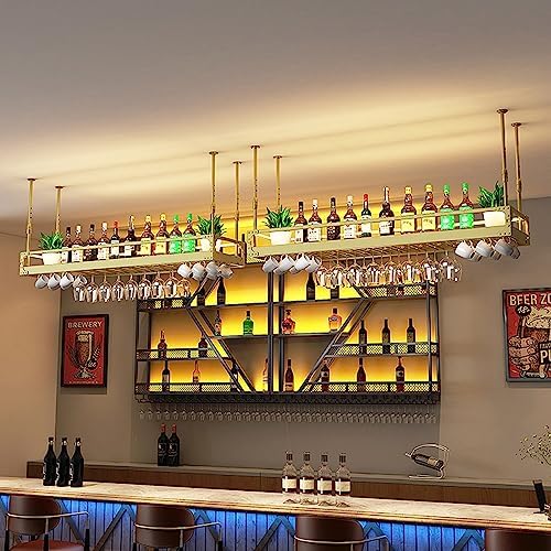 Generic Adjustable Ceiling Wine Glass Rack with LED Light