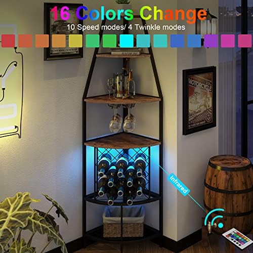 Espelism 5-Tier Corner Wine Rack with LED Light 1