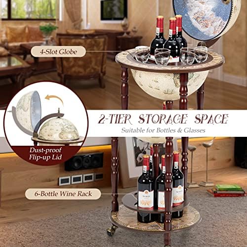 HAPPYGRILL 175 Inch Retro Wooden Wine Cabinet with Wheels