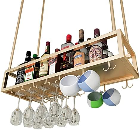 Suuim Ceiling Wine Rack with Stemware Holder Gold